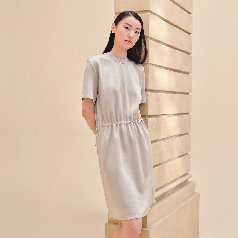 NWT Hermès Drawstring Dress Beige Glaise sz 36